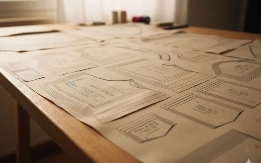 Moldes do Conjunto Versátil impressos e distribuídos sobre mesa de madeira clara